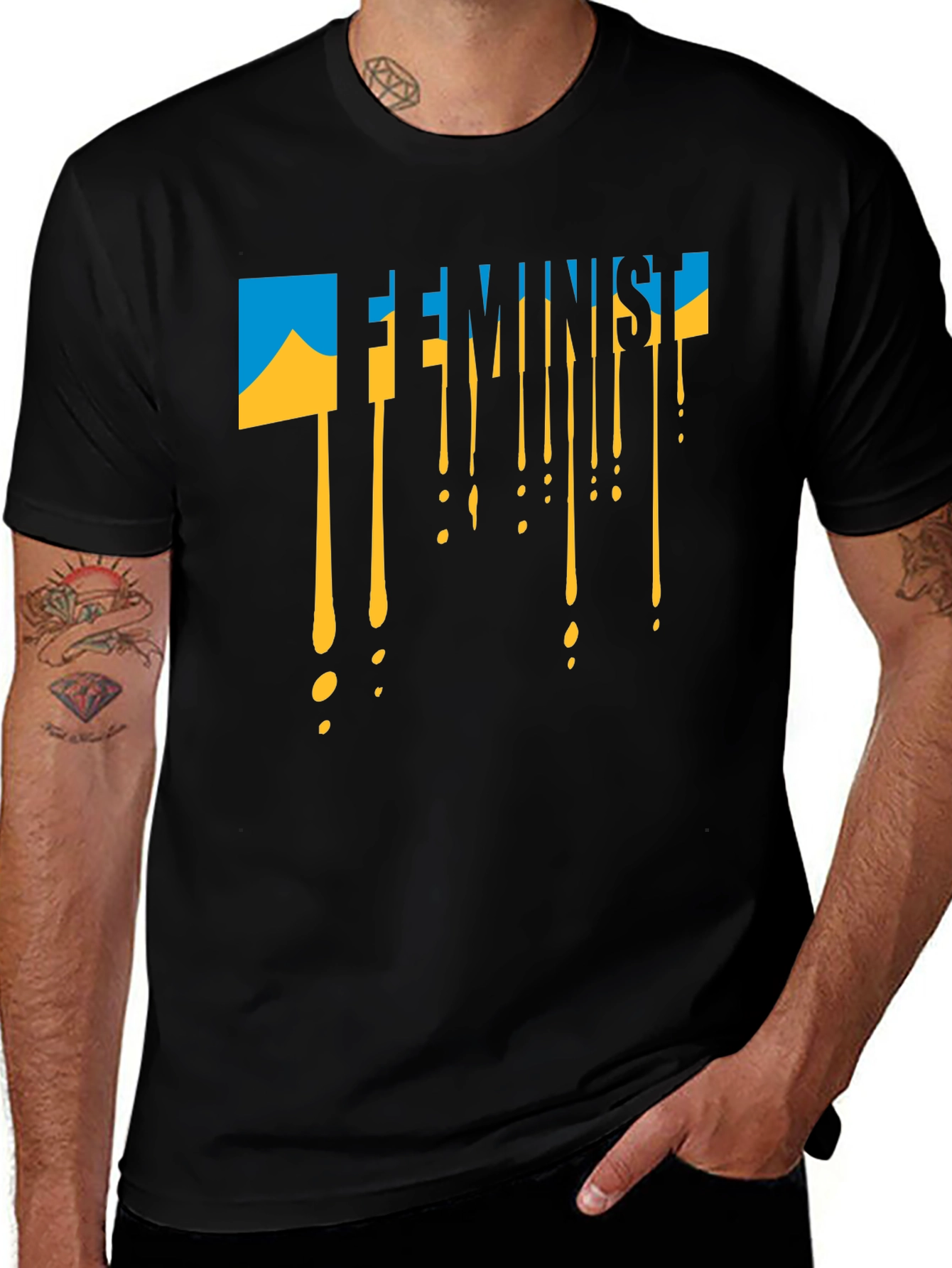 Black Feminist Ukraine Flag Drip T-Shirt main image
