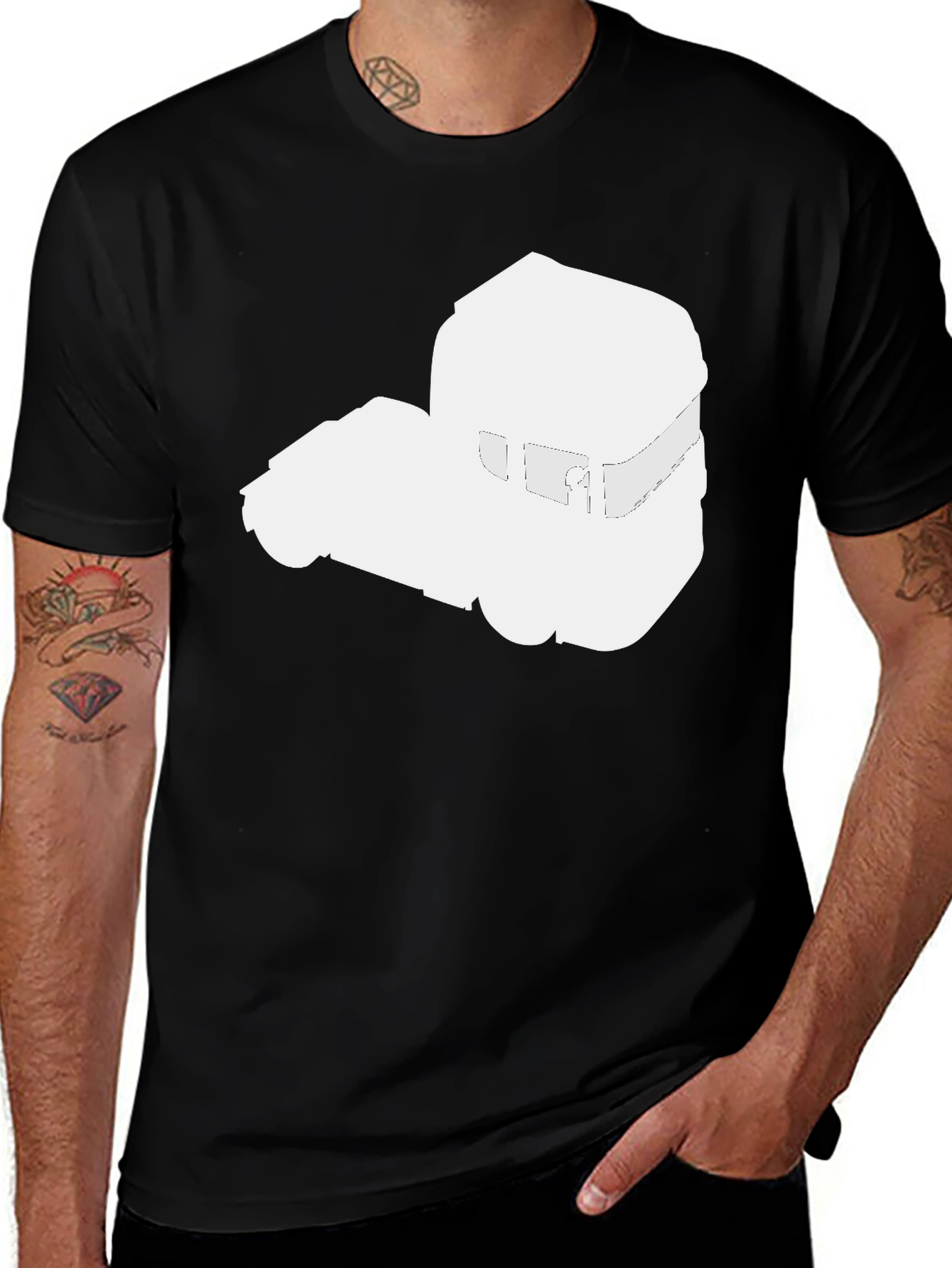 Variant 26 of Truck Graphic Tee - Black Cotton Trucker Style Shirt