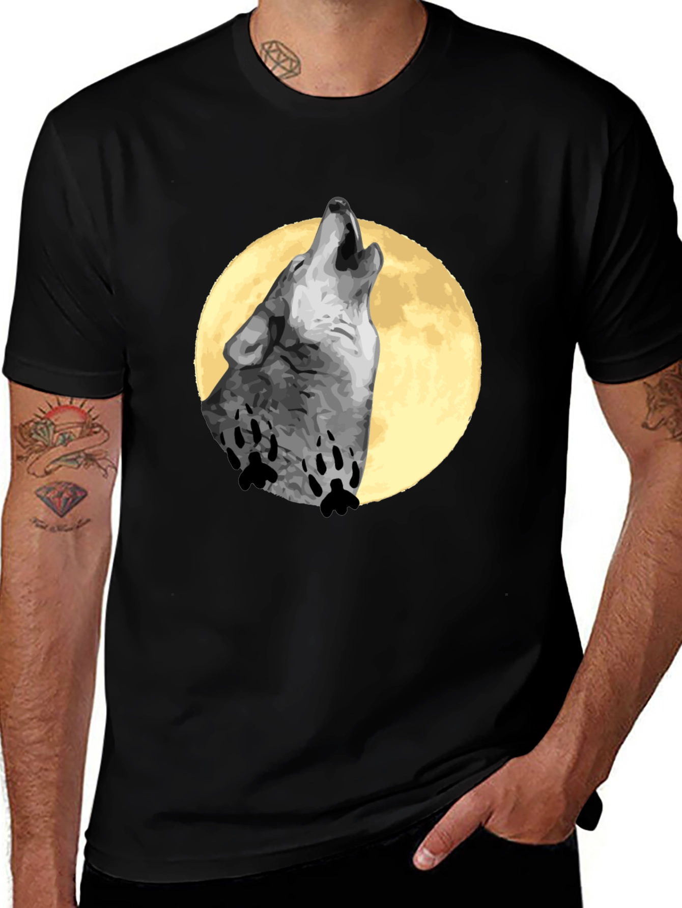 Variant 9 of Wolf Howling Moon T-Shirt - Black Cotton Tee