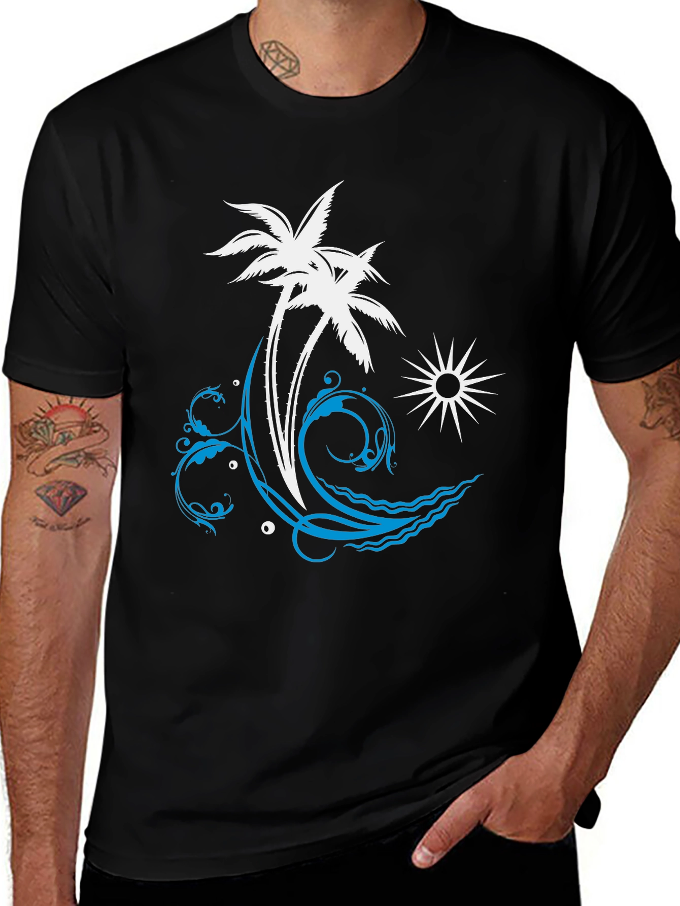 Tropical Palm Tree Wave Graphic T-Shirt