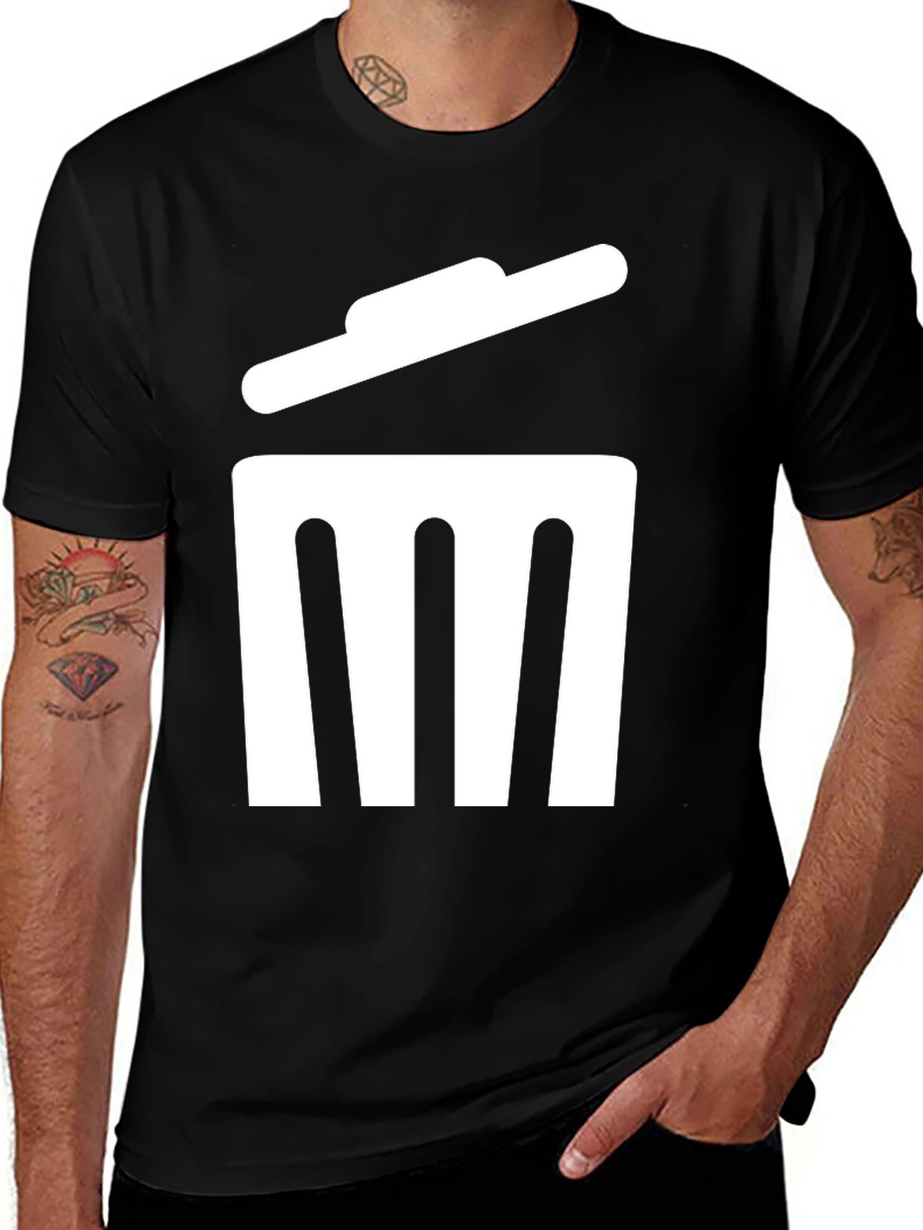 Black Trash Can Graphic T-Shirt - Black Cotton Tee main image