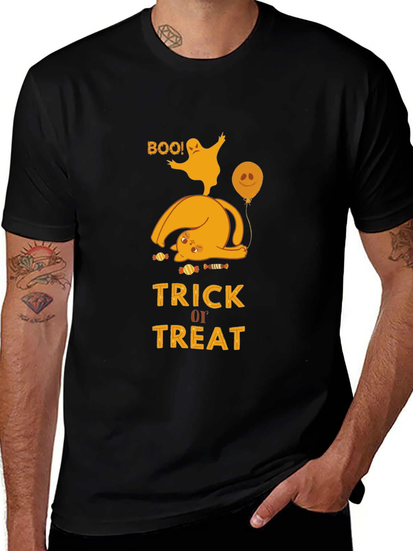 Halloween Cat & Ghost T-Shirt - Trick or Treat