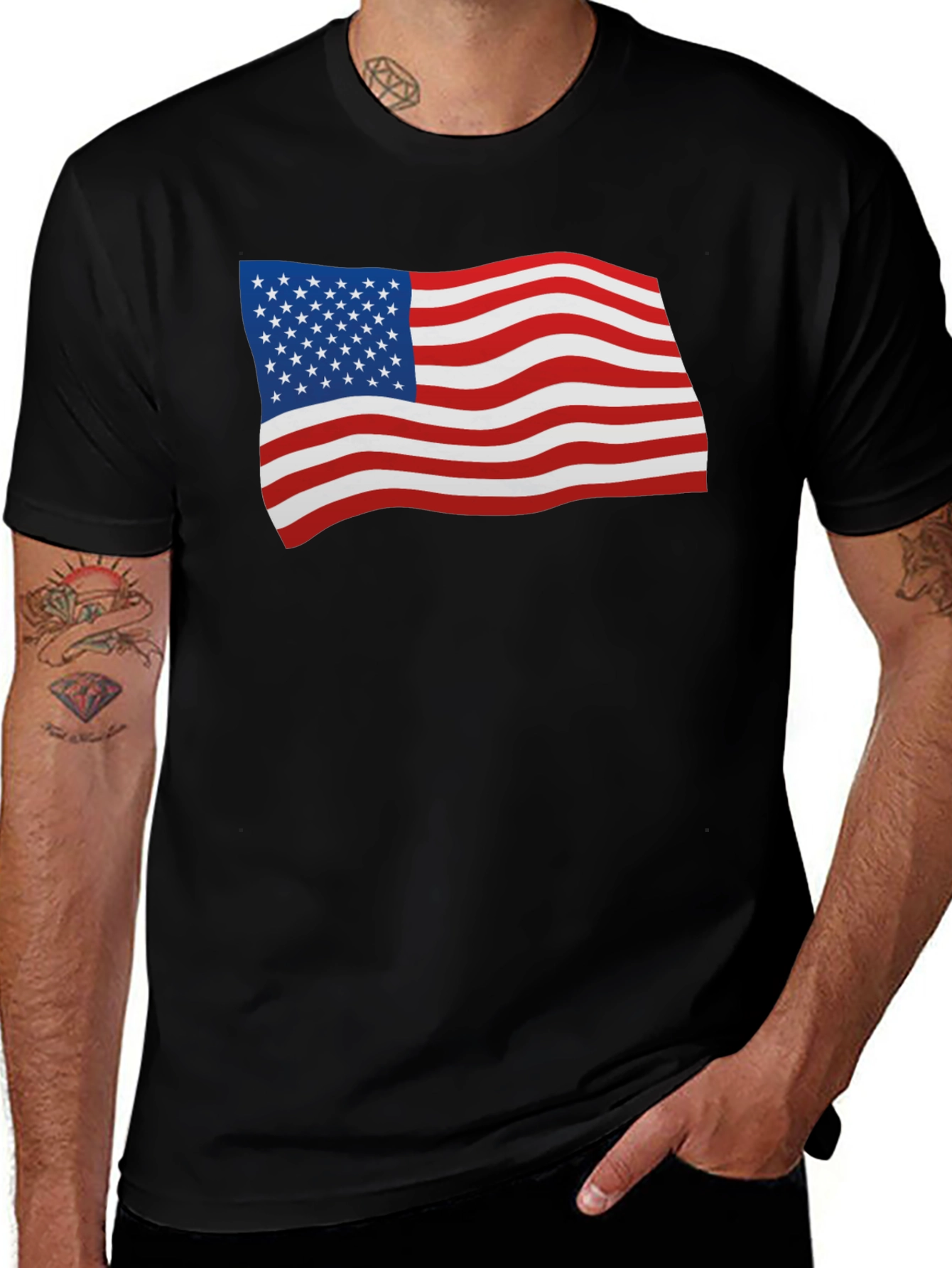 American Flag Graphic Tee - Black Cotton Blend