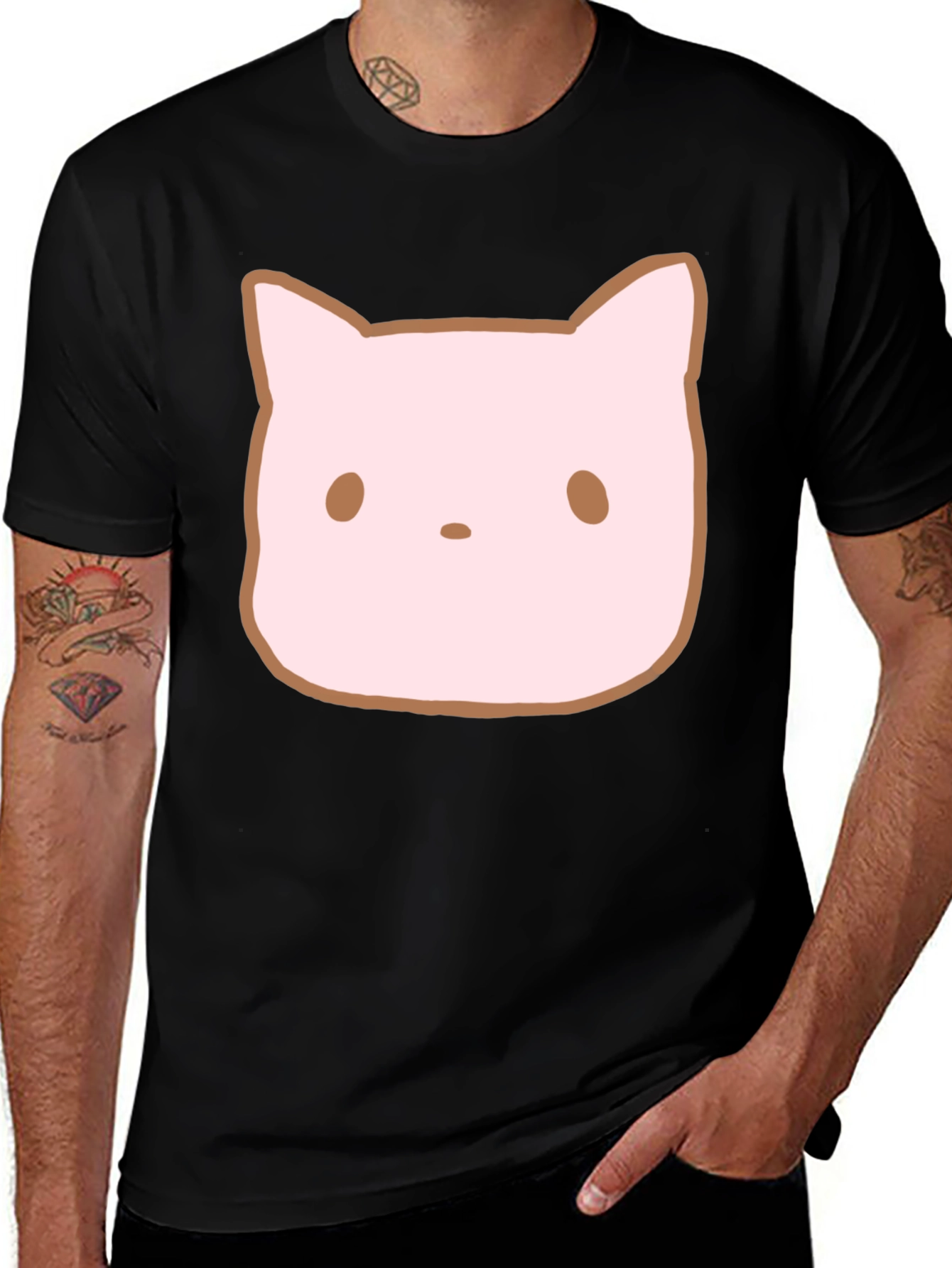 Variant 2 of Cute Cat Face Graphic Black T-Shirt