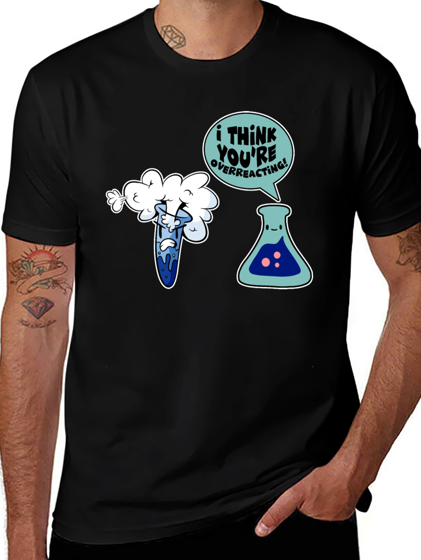 Funny Chemistry T-Shirt: Overreacting Cartoon Tee