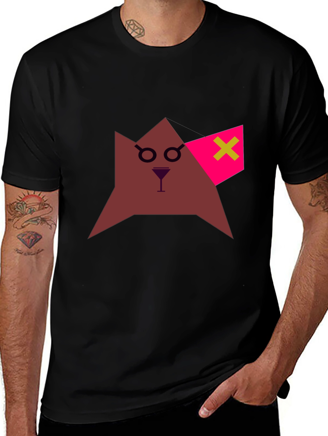 Variant 2 of Geometric Cat T-Shirt: Funky Minimalist Design