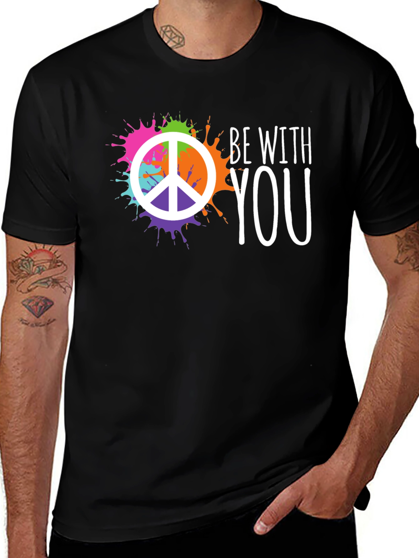 Variant 16 of Be With You Peace Sign Graphic Tee - Black