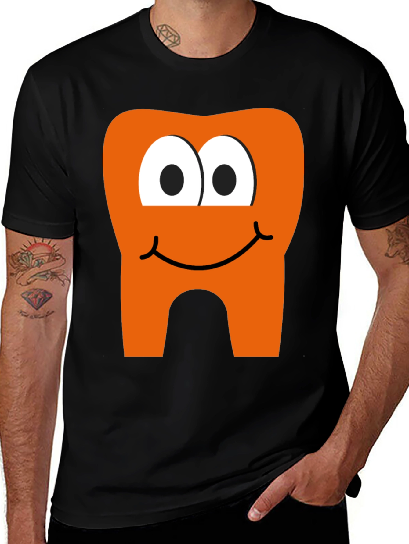 Fun Smiling Tooth Graphic Tee - Black T-Shirt