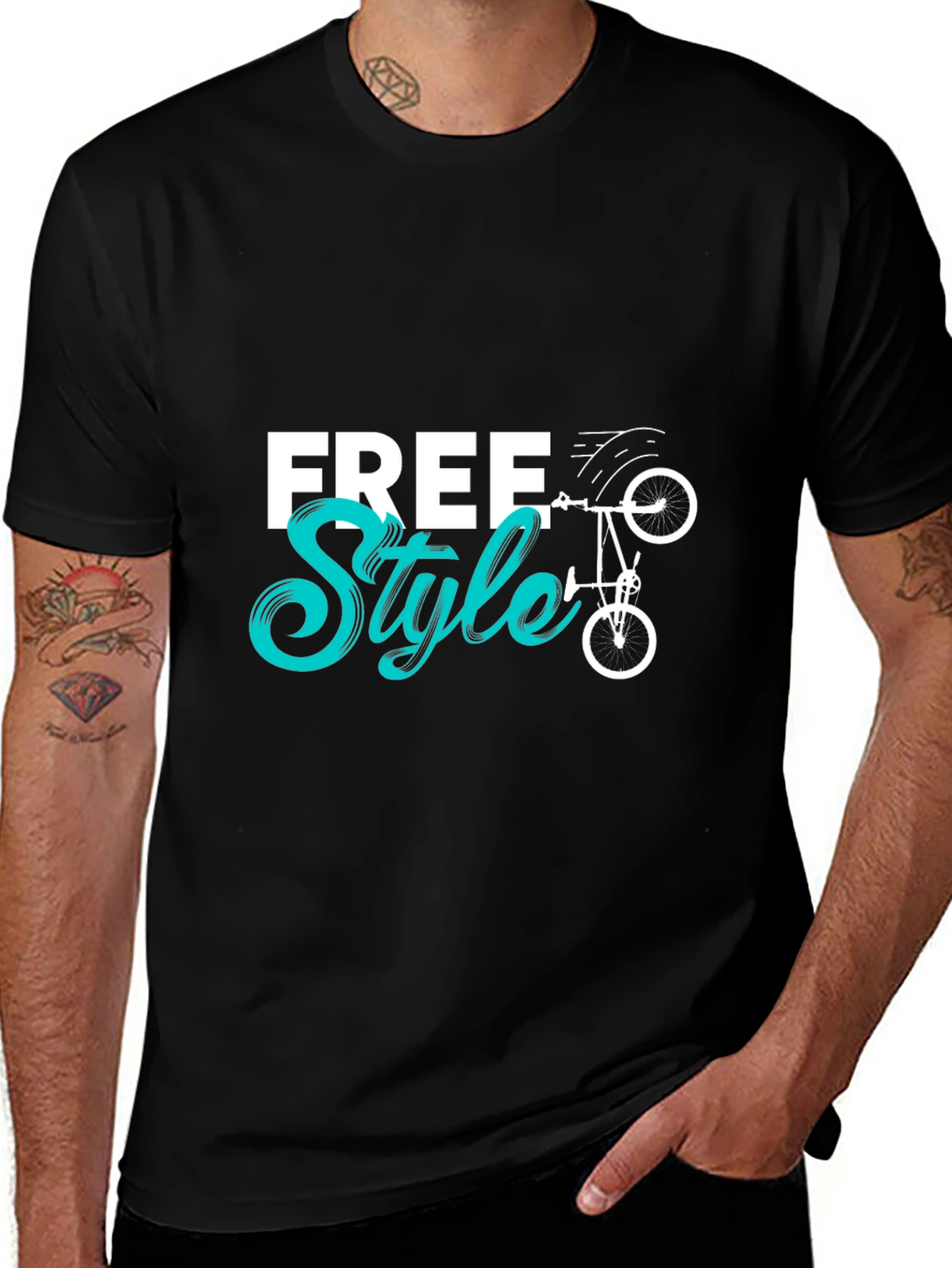 Black Freestyle Bike Graphic Tee - Cool Black Cotton T-Shirt main image