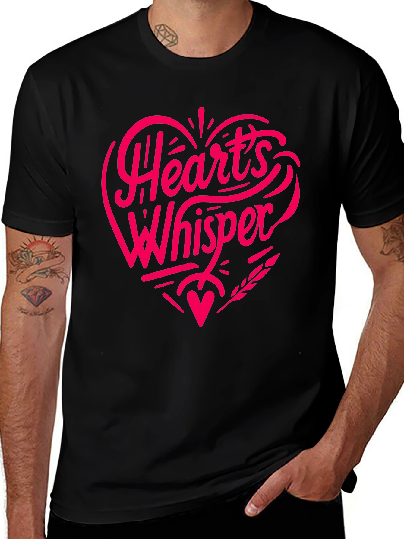 Variant 3 of Heart's Whisper Black T-Shirt - Romantic Graphic Tee