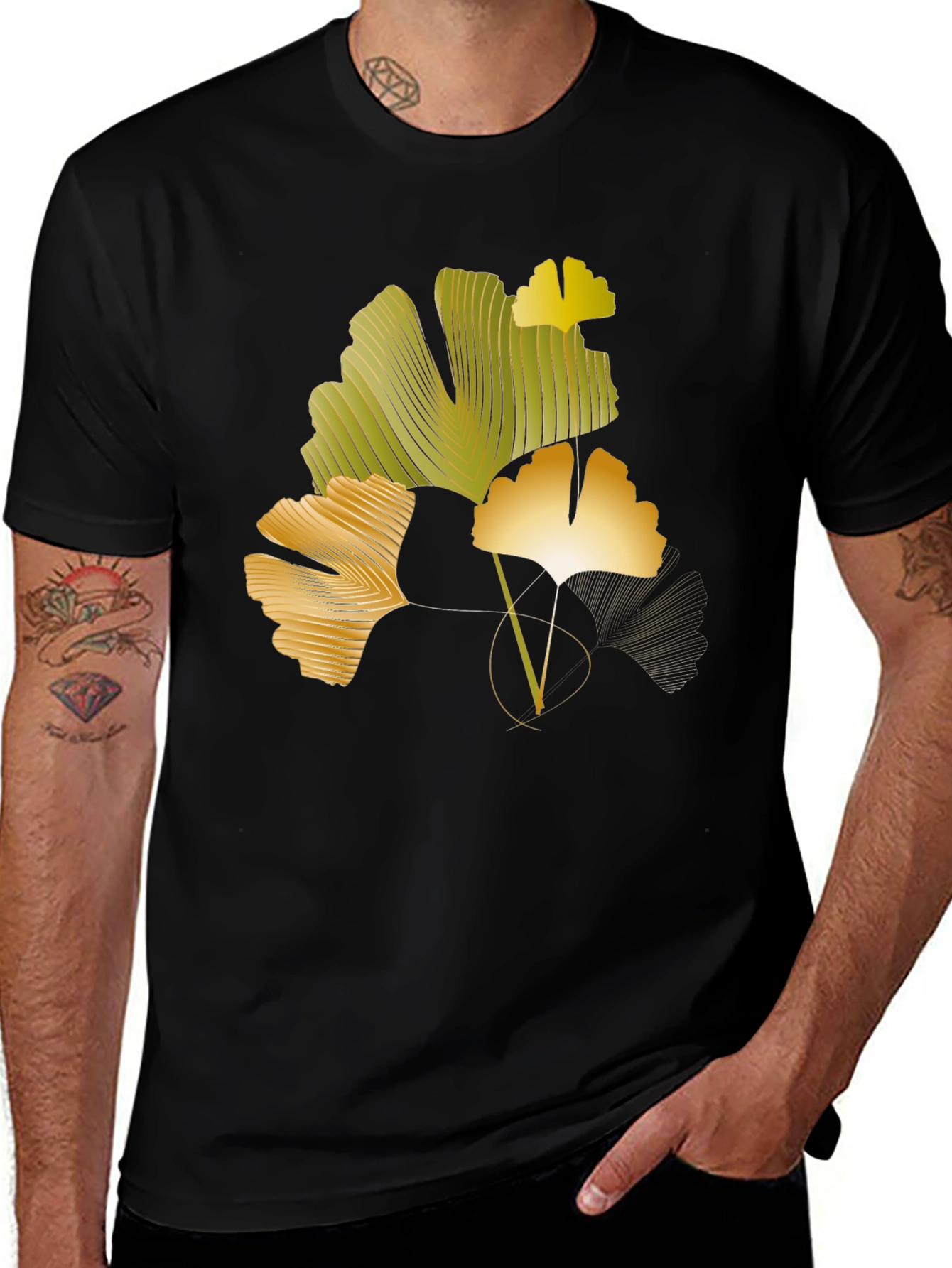 Variant 10 of Ginkgo Leaf Graphic Black T-Shirt