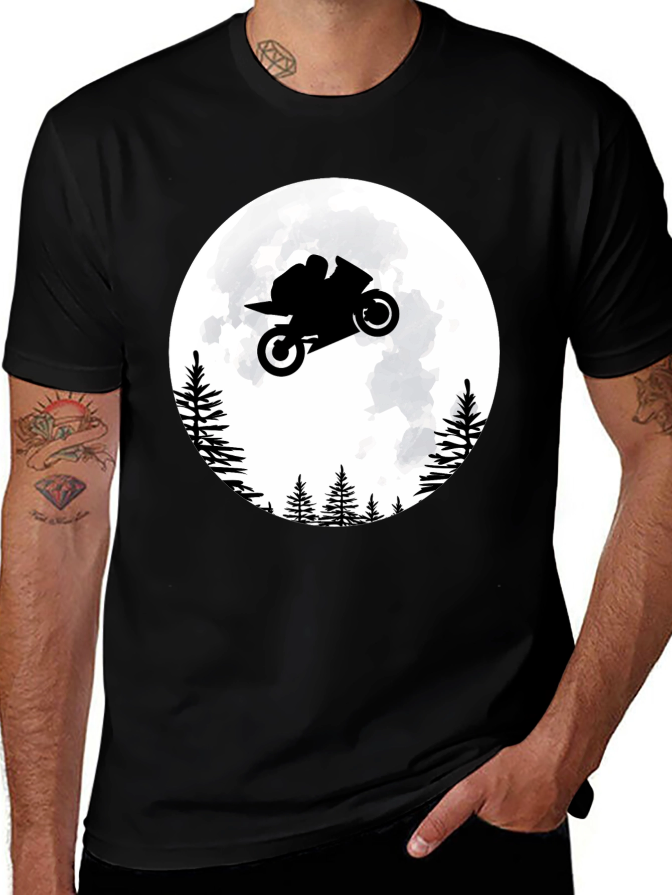 Variant 16 of Motorcycle Moon T-Shirt - Black Graphic Tee for Men