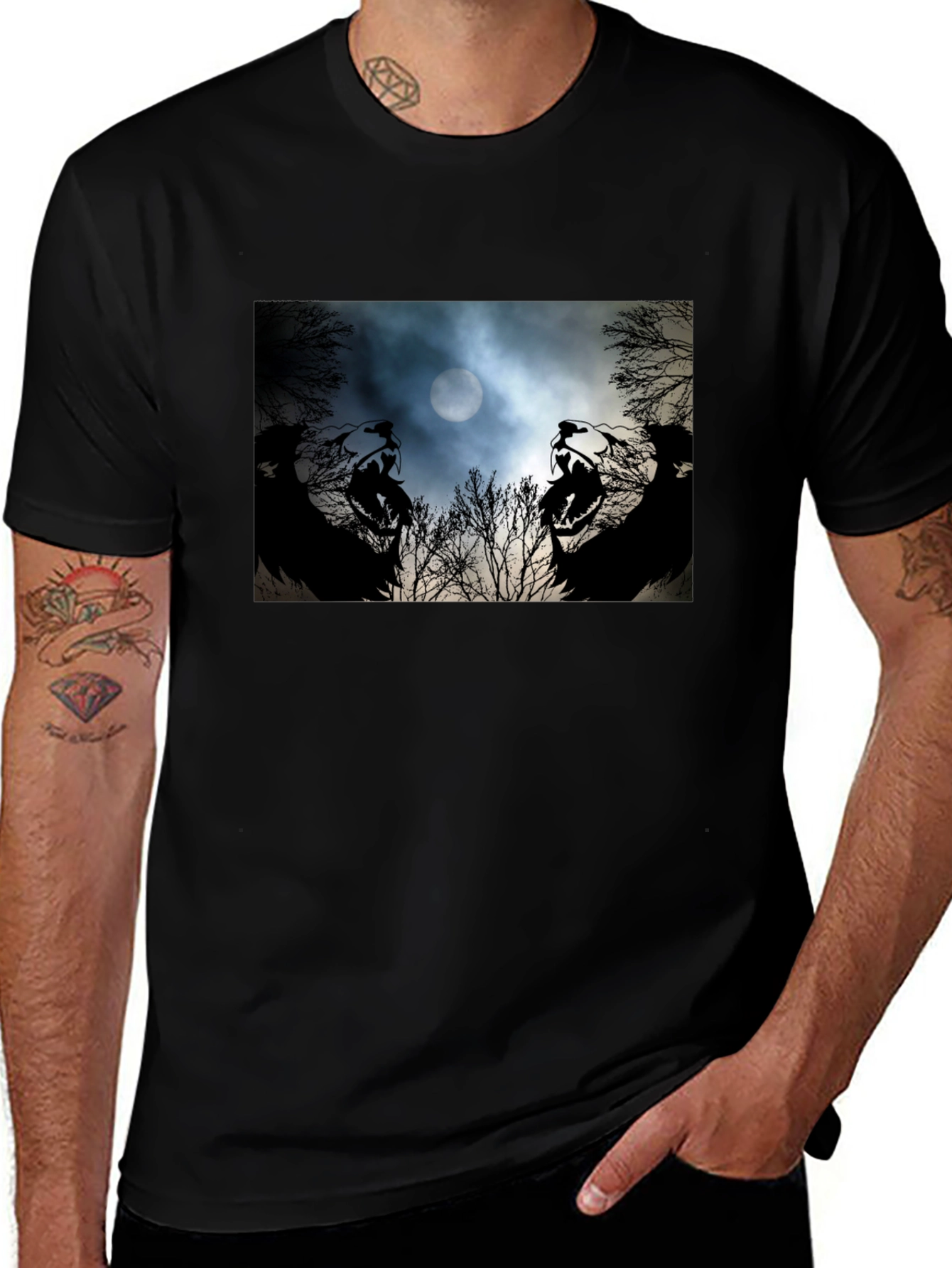 Variant 14 of Roaring Lions Moonlit T-Shirt - Black Graphic Tee