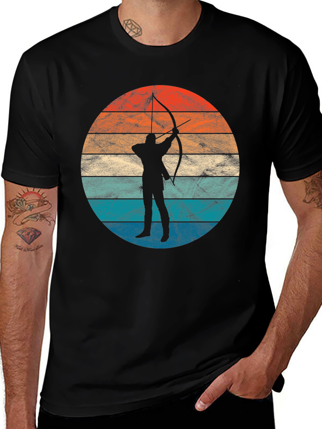 Variant 3 of Archery Sunset Silhouette Tee - Retro Archer T-Shirt