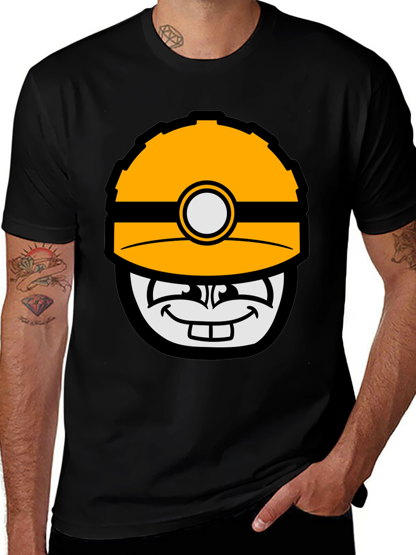 Variant 29 of Cartoon Miner Hard Hat Graphic Tee - Black