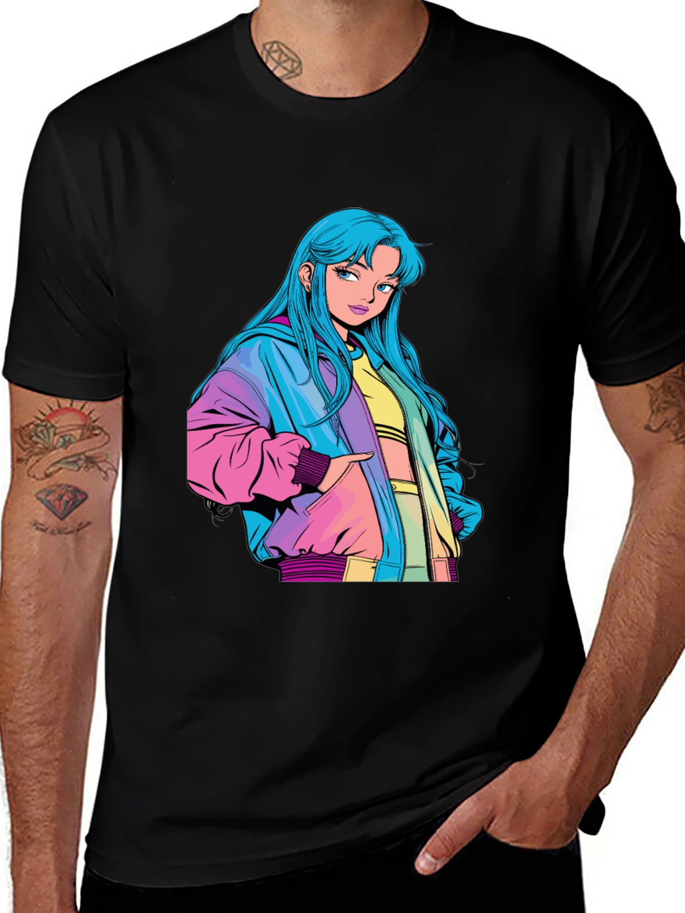 Variant 3 of Anime Girl Graphic Print Black T-Shirt