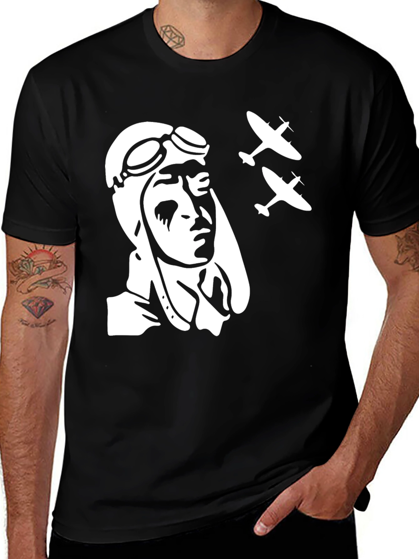 Variant 5 of Vintage Aviator T-Shirt - Black Cotton Graphic Tee