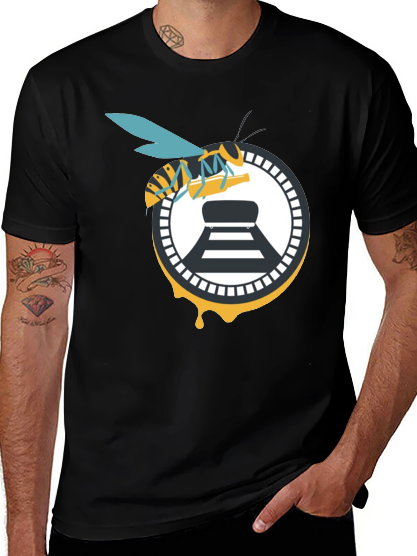 Variant 21 of Bee and Beer Logo Black T-Shirt