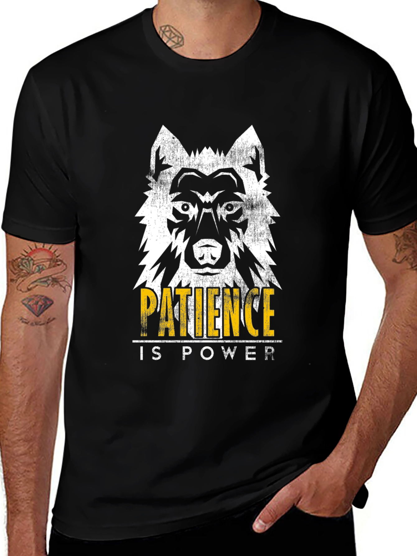 Variant 13 of Wolf Patience is Power Graphic Tee - Black Cotton T-Shirt