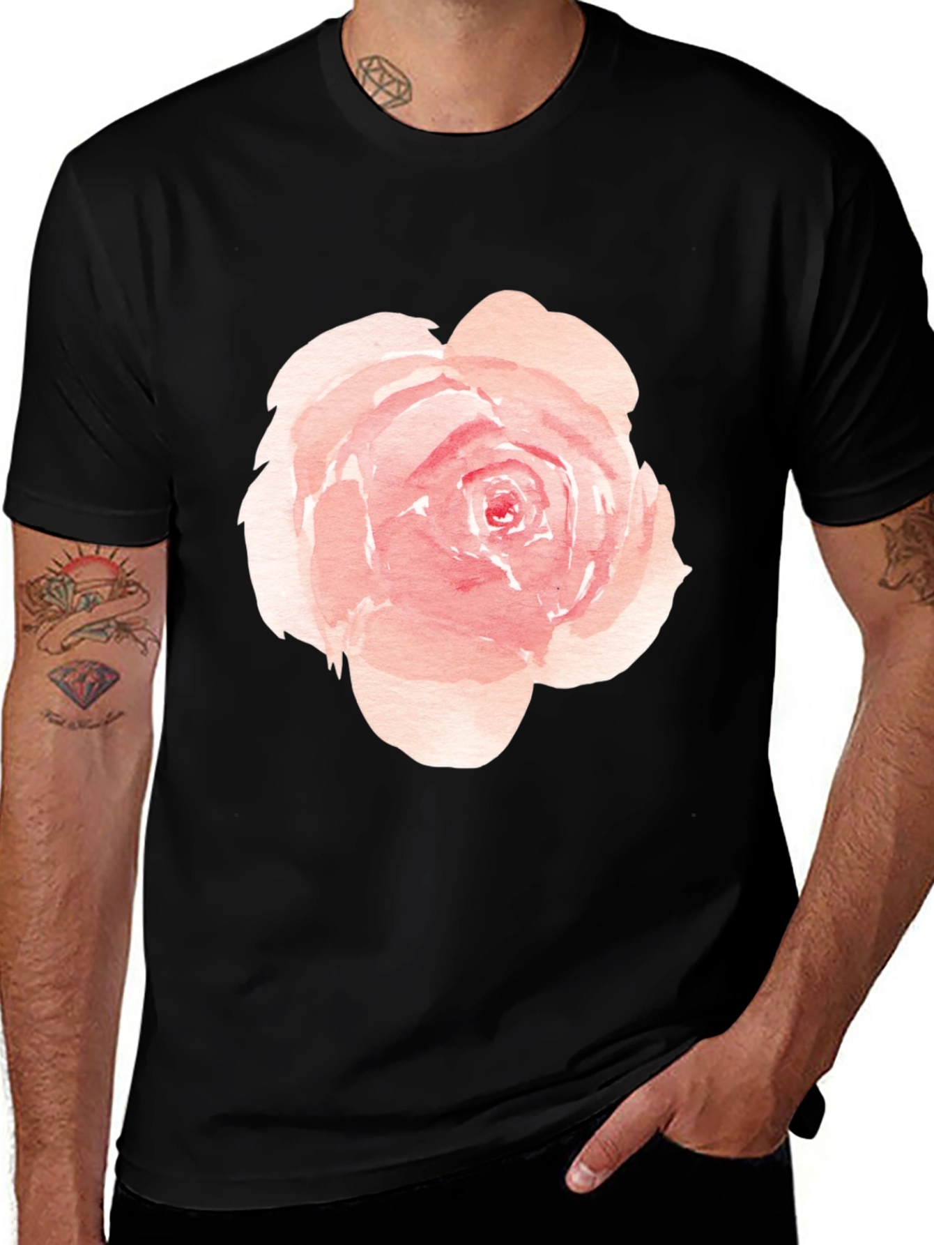 Variant 7 of Watercolor Rose Graphic Tee - Black