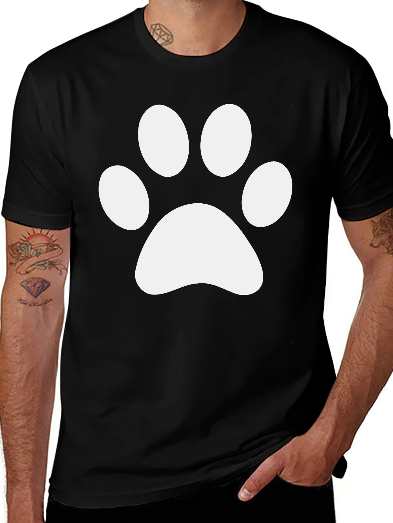 Variant 18 of Dog Paw Print Graphic Tee - Black Cotton Casual Shirt
