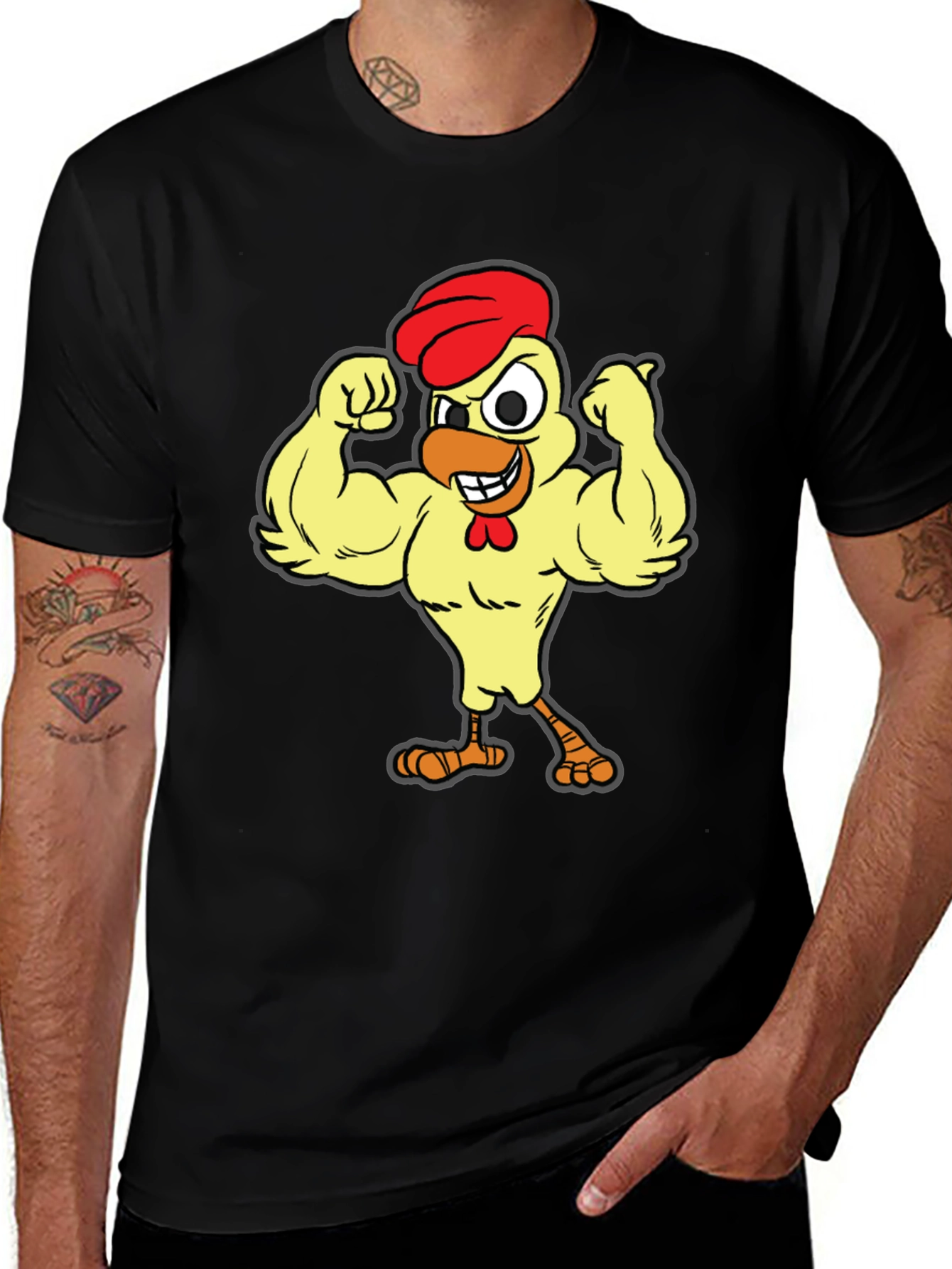 Variant 22 of Funny Buff Chicken Cartoon Graphic T-Shirt