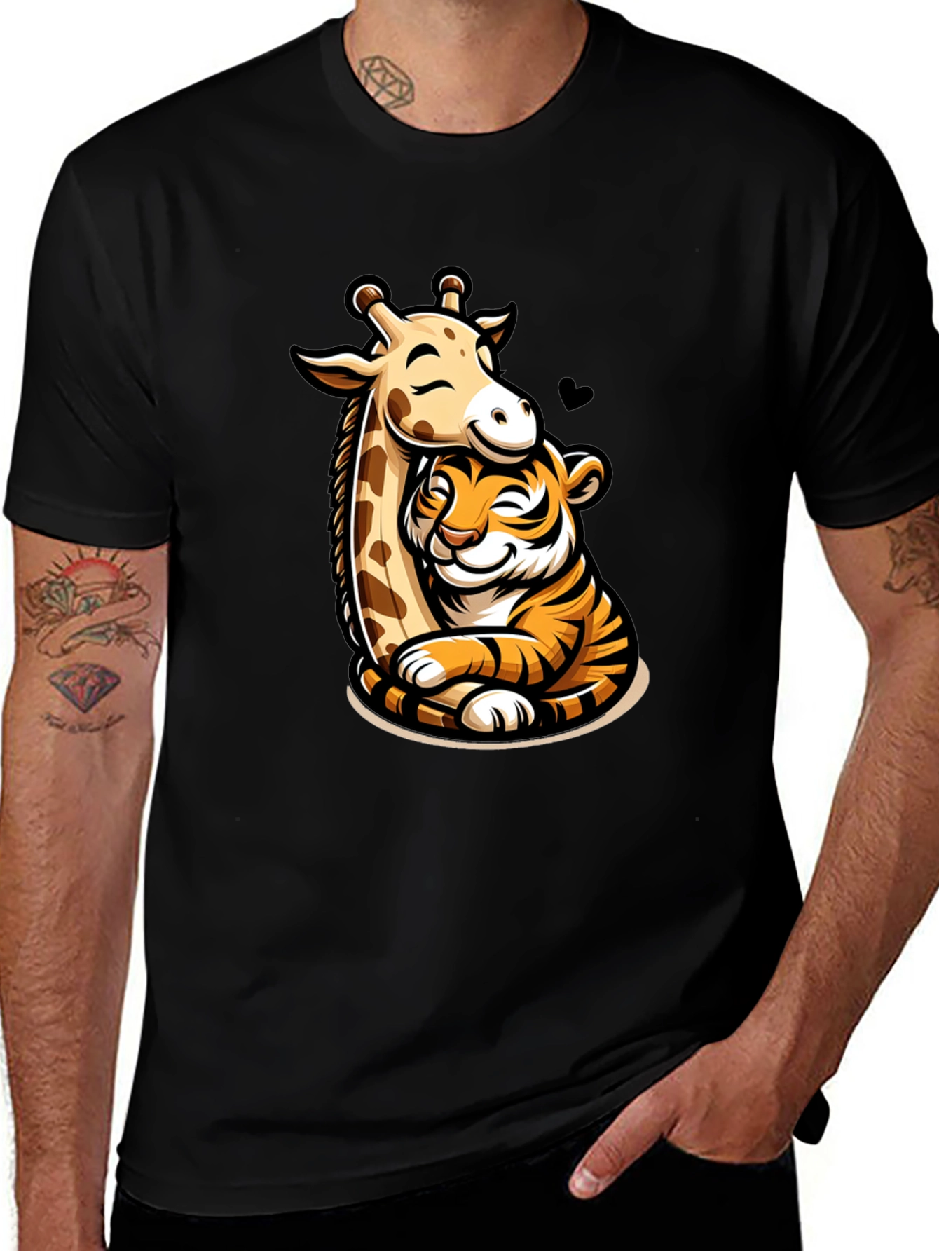 Variant 18 of Cute Giraffe and Tiger Hug T-Shirt