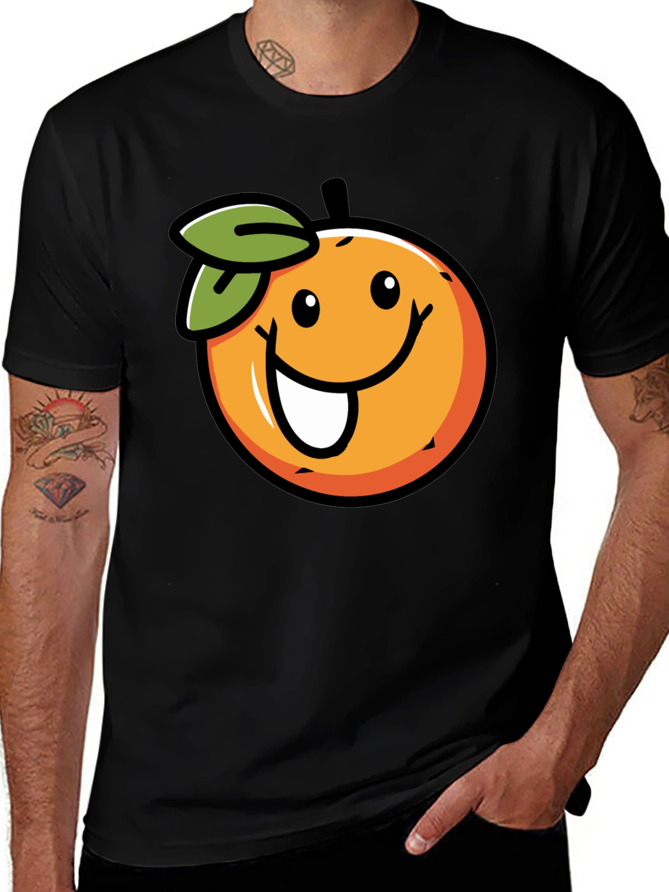 Variant 30 of Funny Orange Cartoon Graphic Black T-Shirt