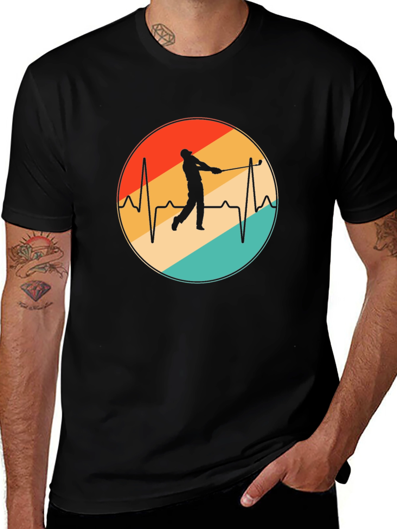 Variant 9 of Golf Heartbeat Retro Style Black T-Shirt