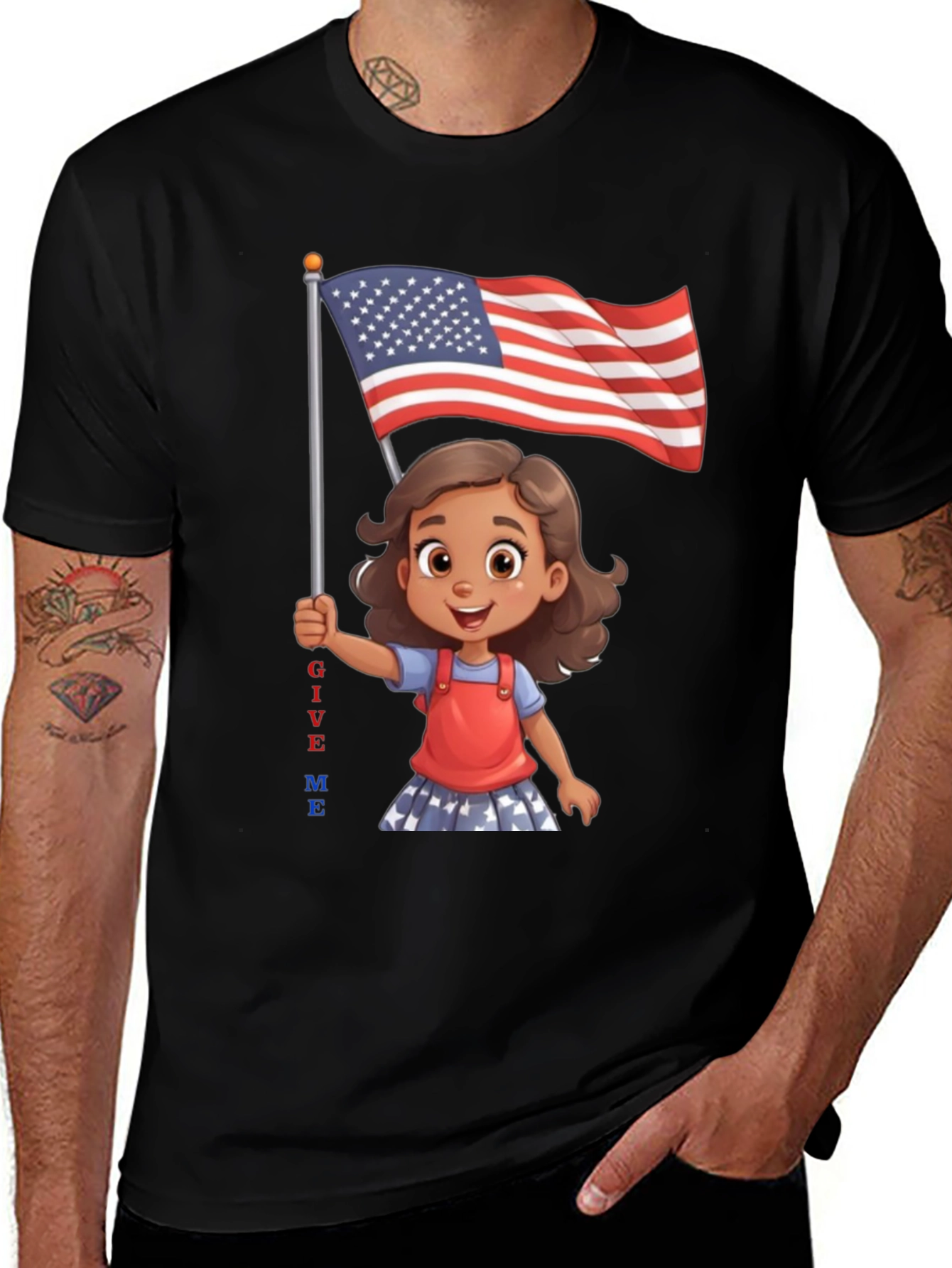 Variant 15 of Patriotic Girl's American Flag Graphic Tee