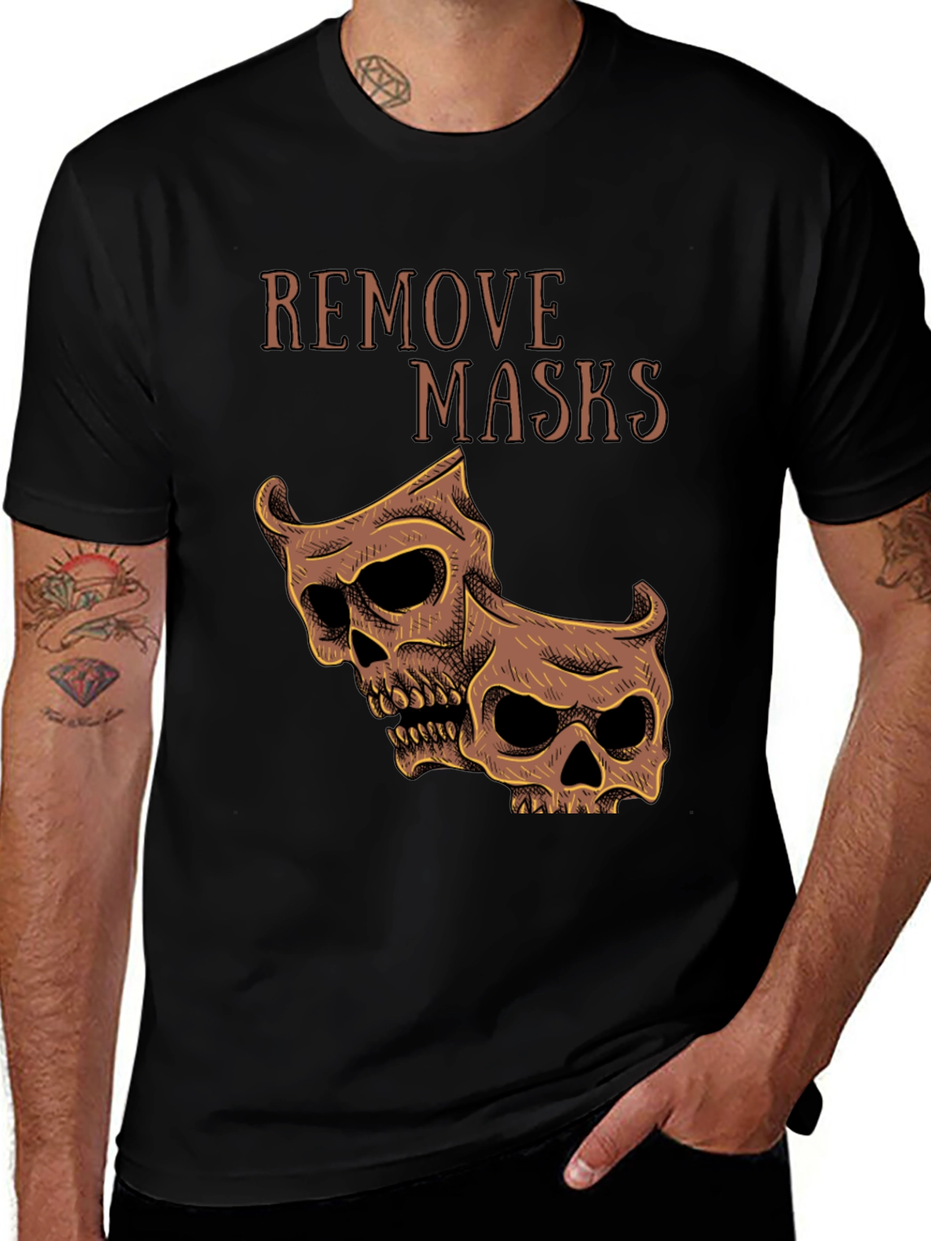 Variant 20 of Remove Masks Skull Graphic Tee - Dark Humor T-Shirt