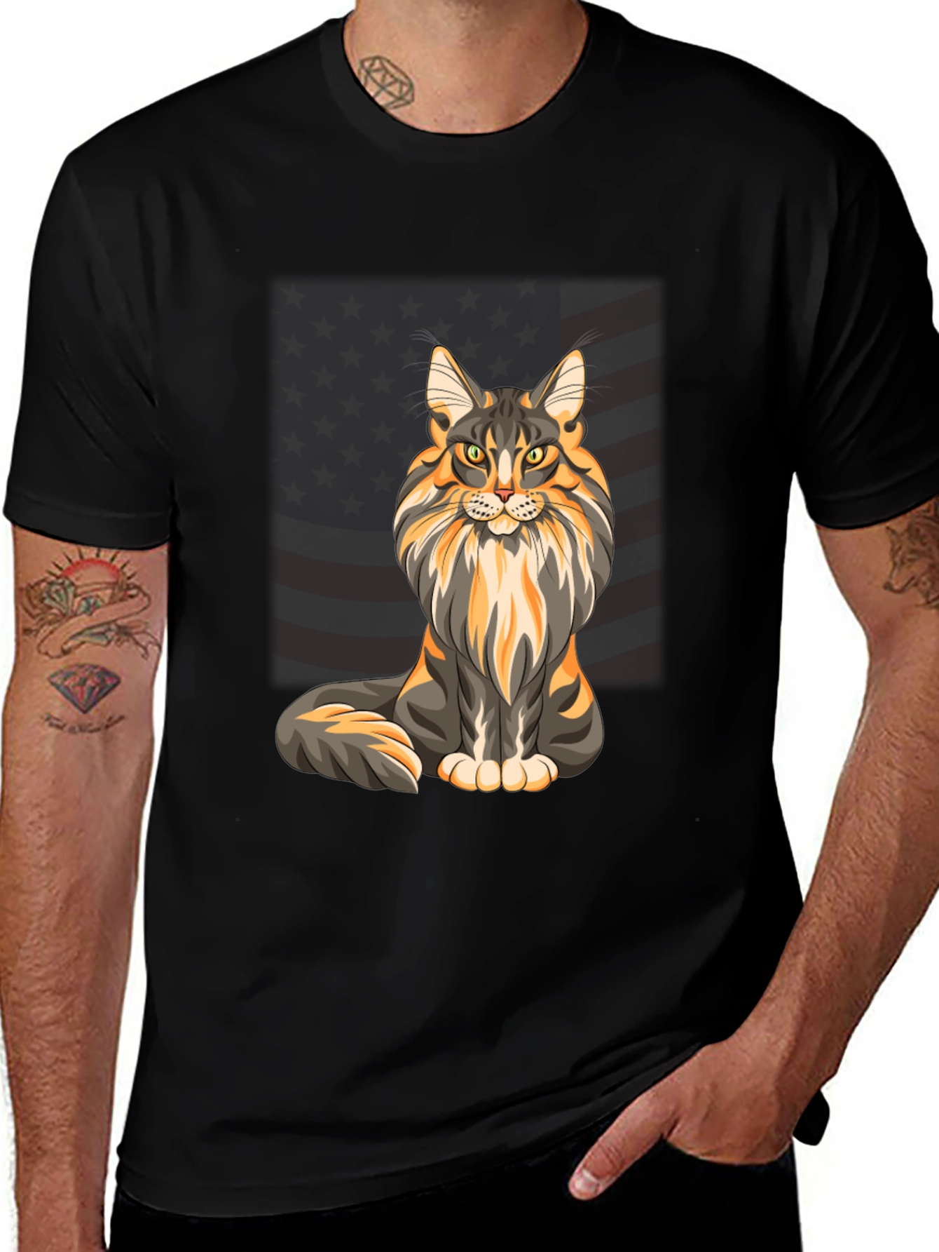 Variant 15 of Maine Coon Cat American Flag T-Shirt