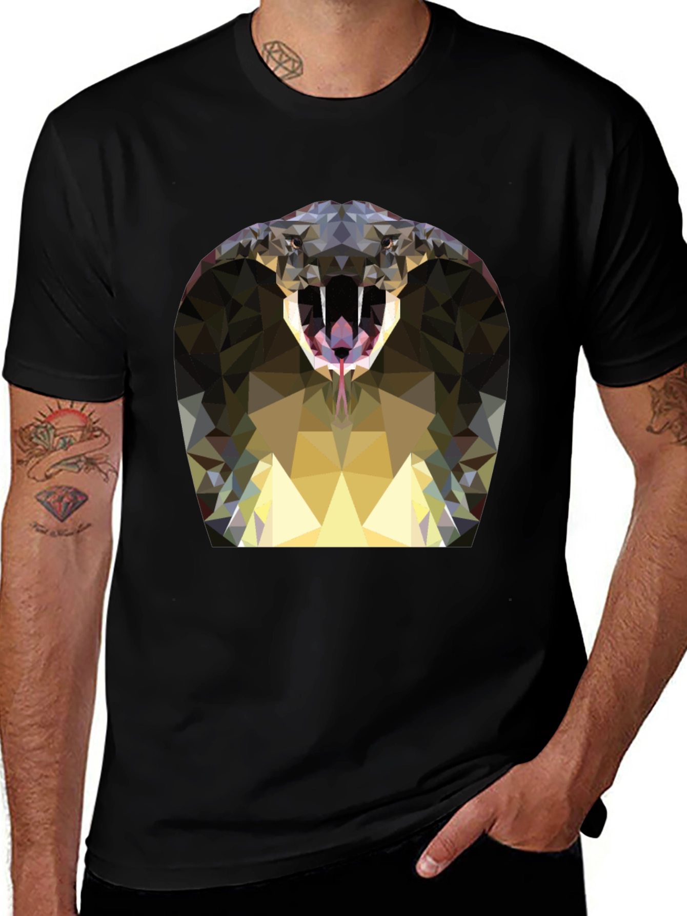 Variant 12 of Geometric Cobra Graphic Black T-Shirt