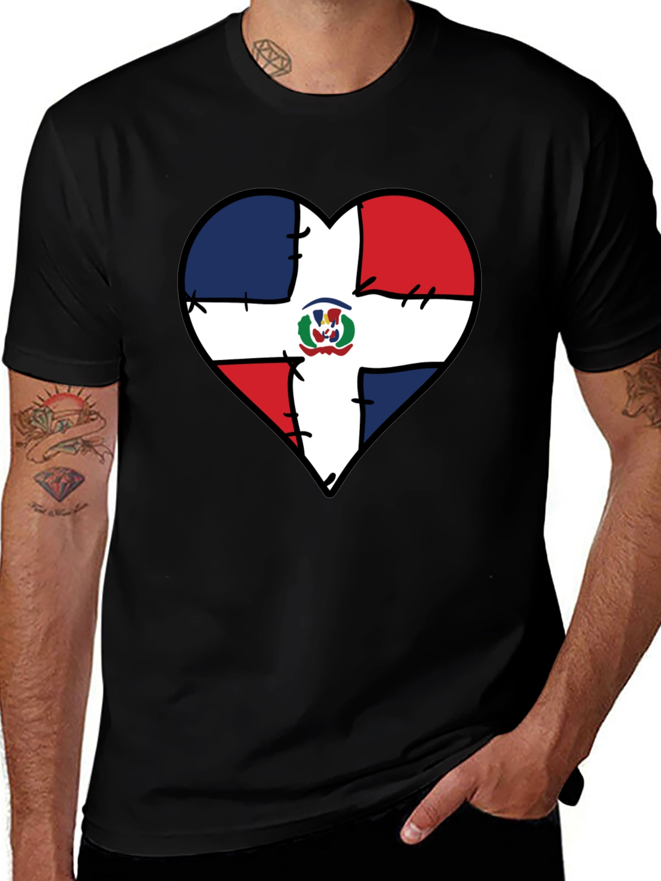 Variant 5 of Dominican Republic Flag Heart T-Shirt