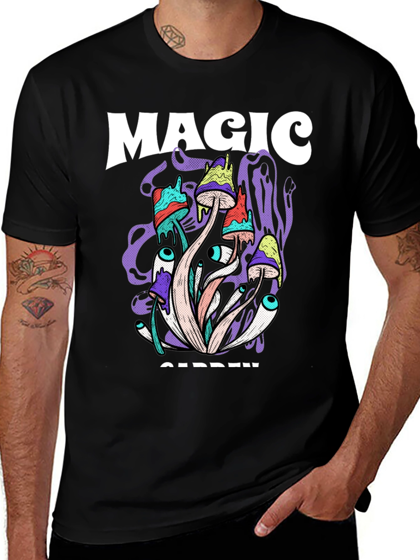 Variant 29 of Magic Garden Graphic Tee - Psychedelic Mushroom Design