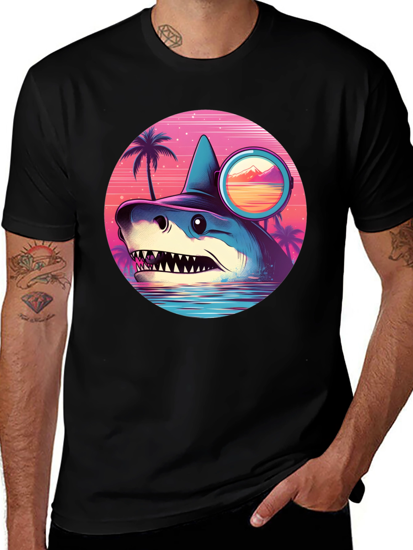 Variant 7 of Shark Retro Sunset T-Shirt