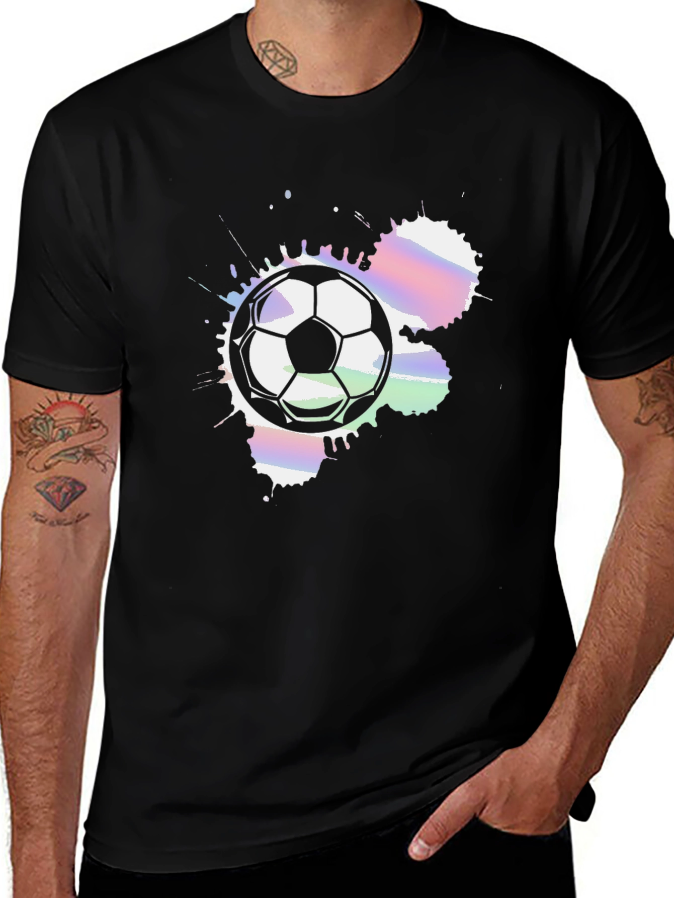 Variant 19 of Soccer Ball Splash Graphic Tee - Black Cotton T-Shirt