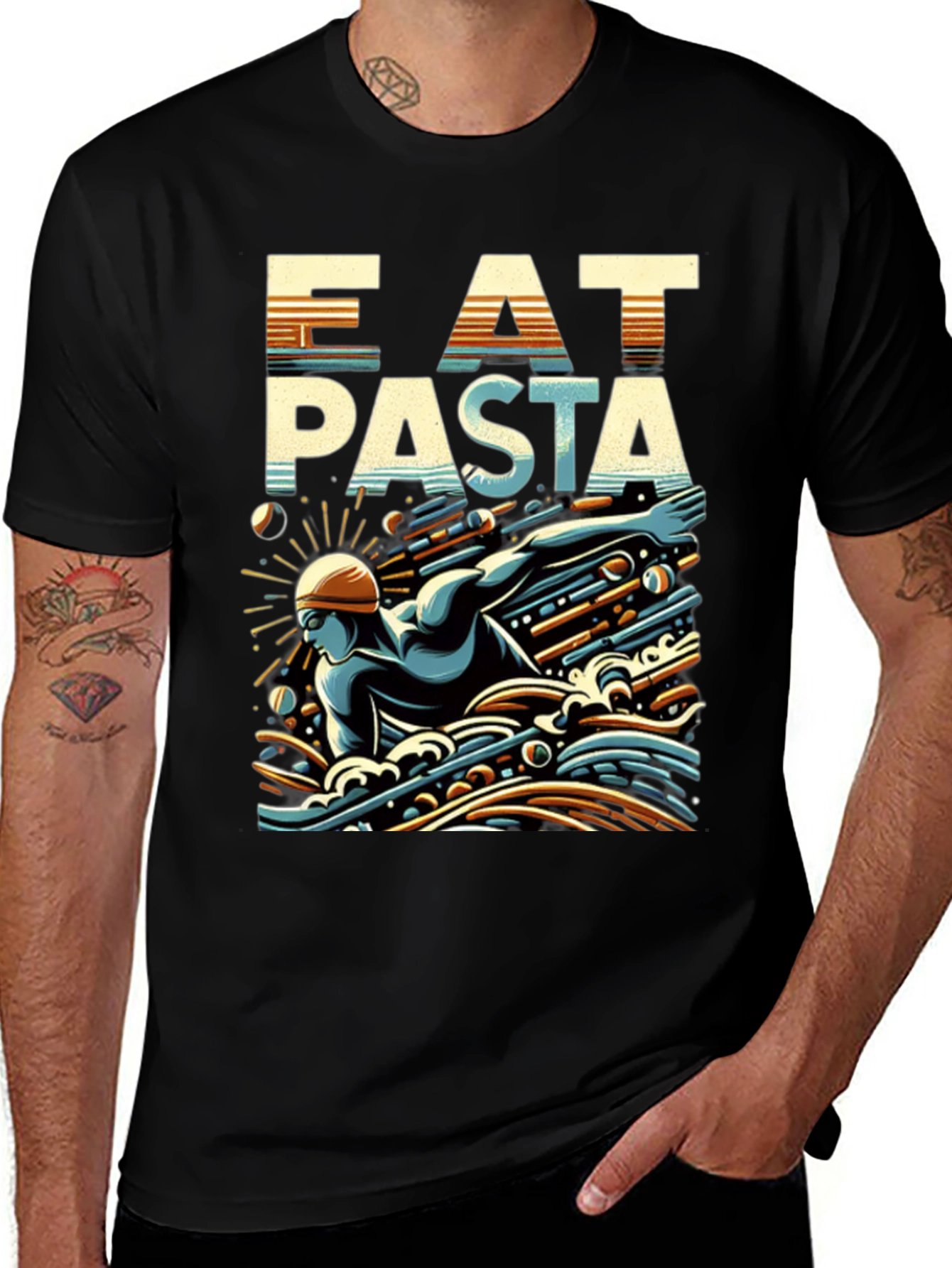 Variant 4 of Eat Pasta Swim Faster T-Shirt, Cool Graphic Tee