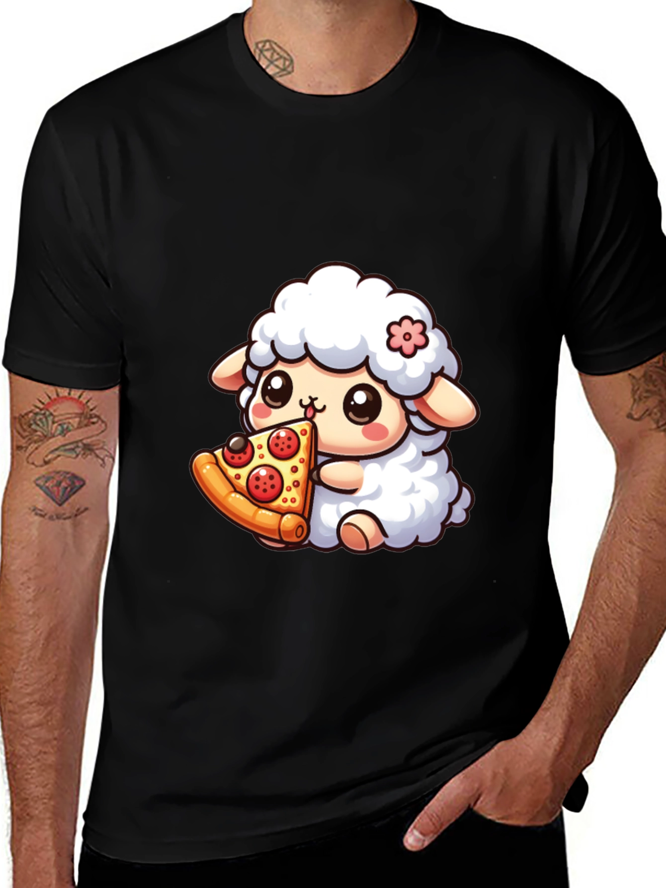 Variant 18 of Cute Sheep Eating Pizza Graphic T-Shirt