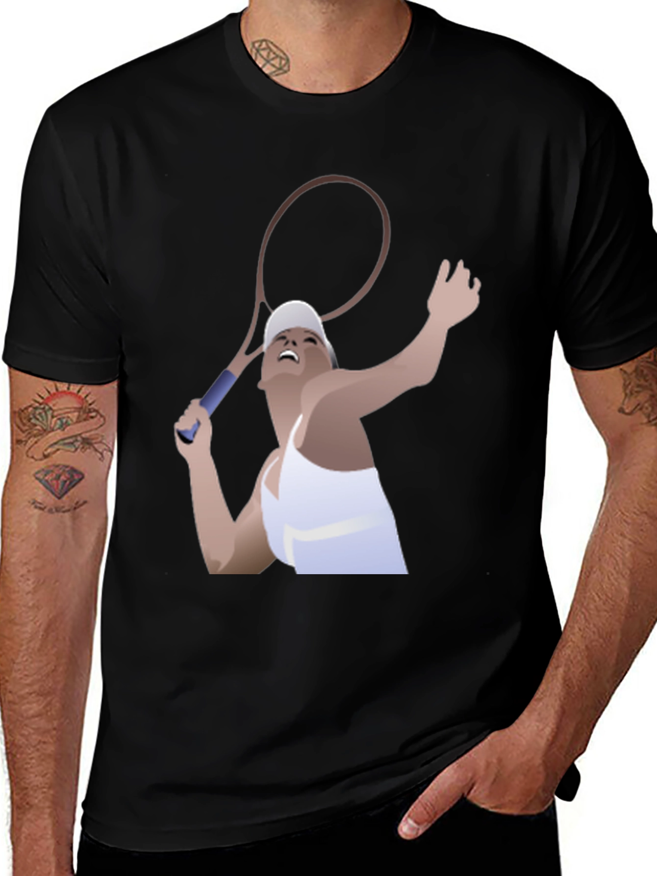 Variant 2 of Tennis Player Graphic Tee - Black Cotton Shirt