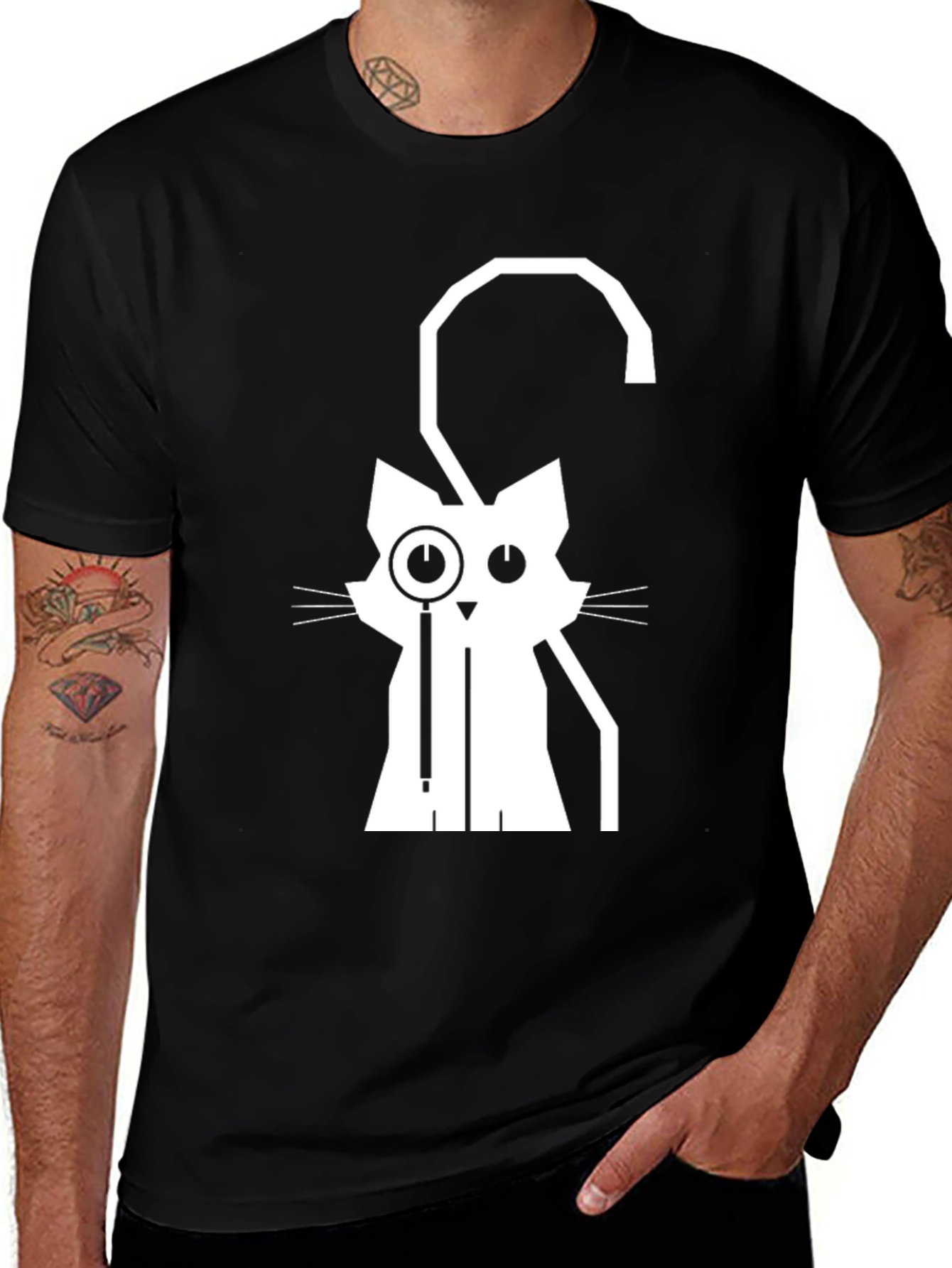 Variant 25 of Monocle Cat Graphic Tee - Black
