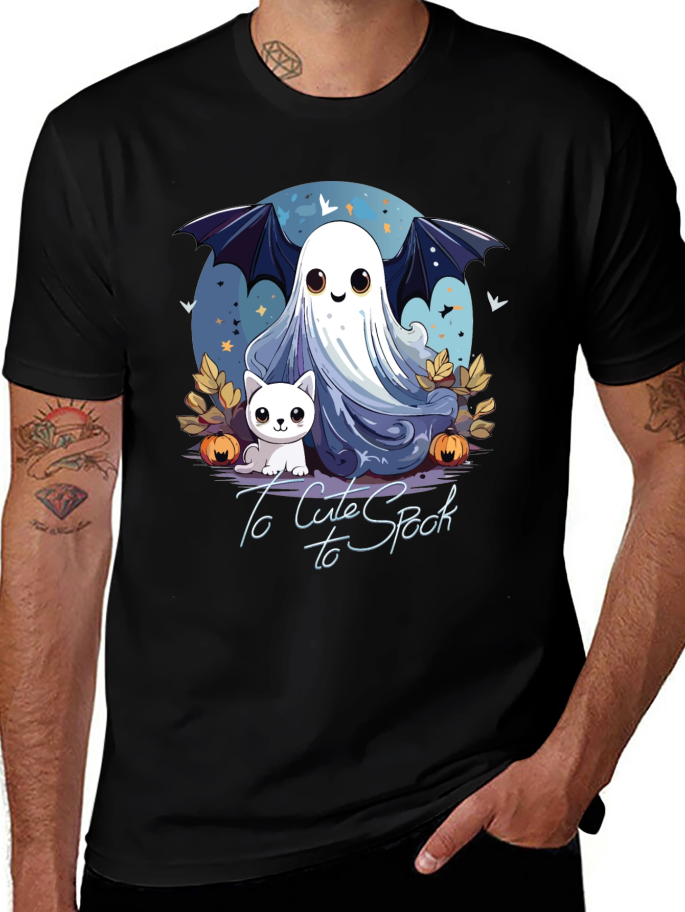 Variant 9 of Cute Spooky Halloween Ghost & Cat Graphic T-Shirt