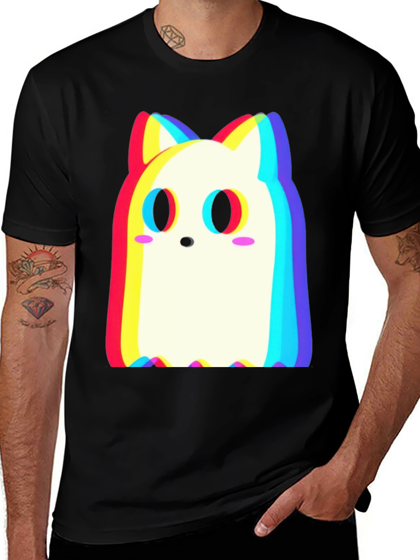 Variant 10 of Cute Ghost Cat T-Shirt - Glitch Style