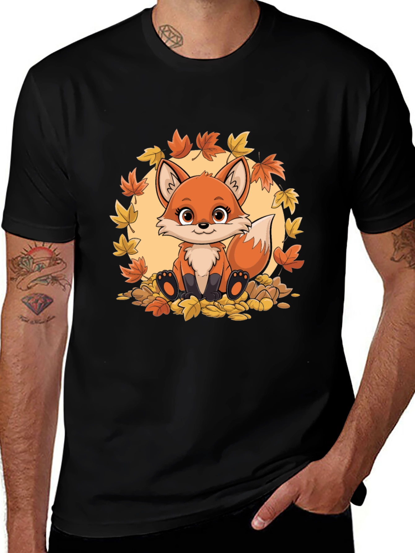 Variant 5 of Cute Fox Autumn Leaves Graphic T-Shirt