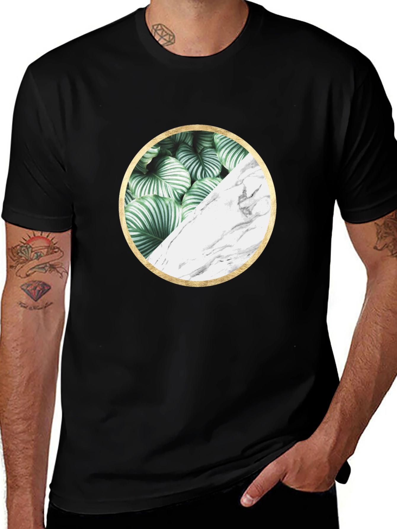 Nature Marble Circle Graphic Black Tee
