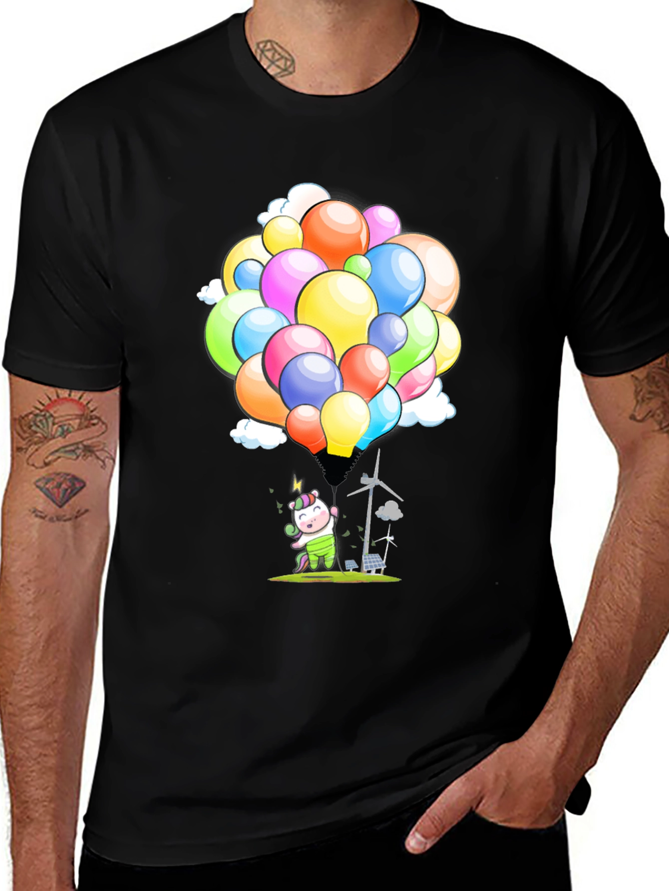 Variant 14 of Eco-Friendly Unicorn Balloons Black T-Shirt