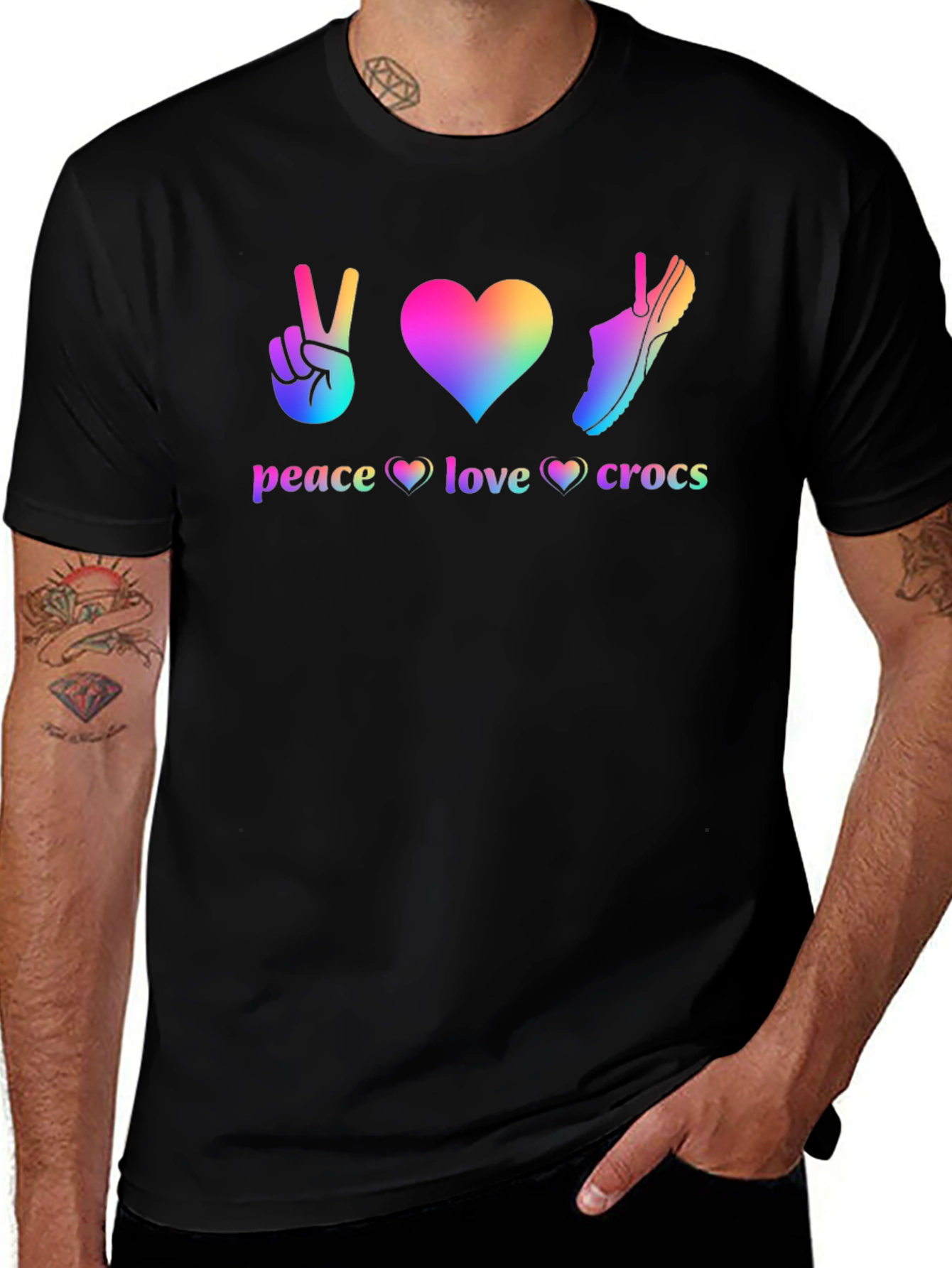 Peace Love Crocs T-Shirt Rainbow Graphic Tee