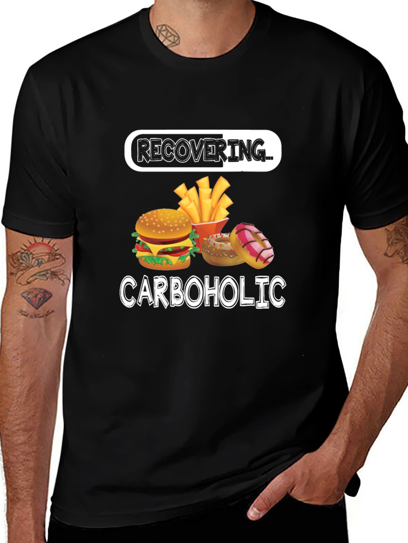 Variant 4 of Recovering Carboholic T-Shirt Funny Foodie Tee