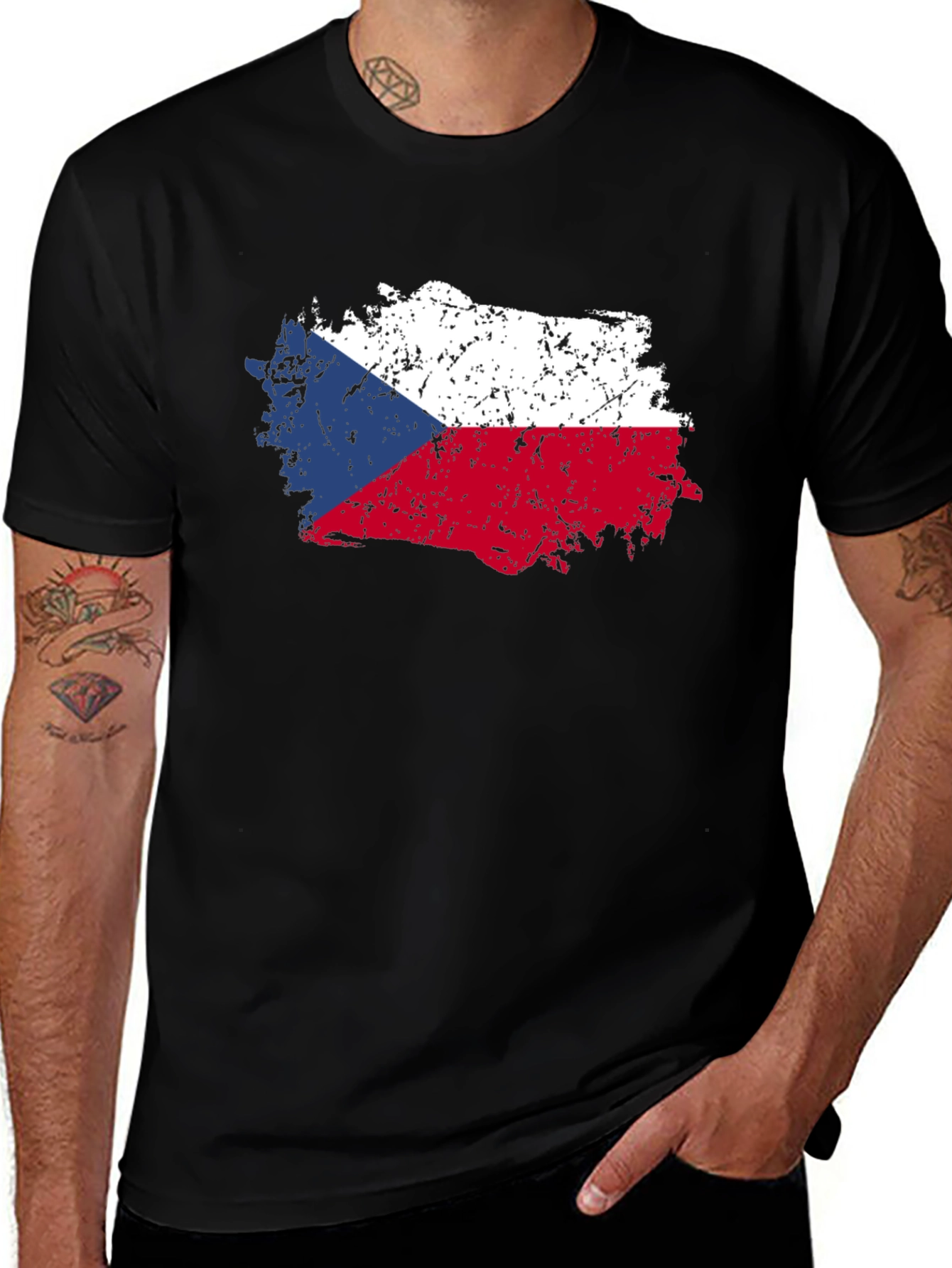 Variant 25 of Czech Republic Flag T-Shirt - Distressed Design