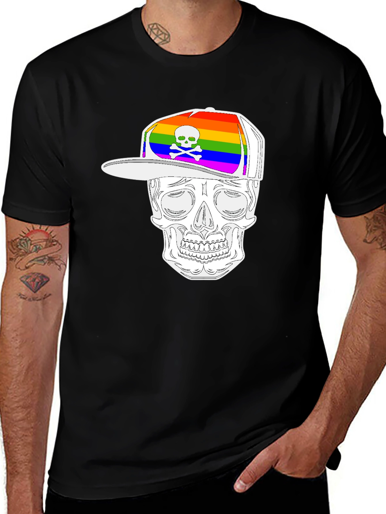 Variant 16 of Skull Wearing Rainbow Hat Graphic Tee